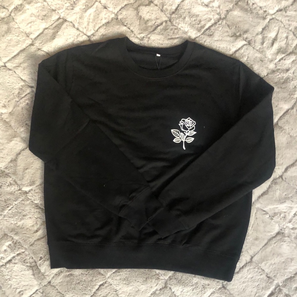 COPY - Black Crew Neck with rose in corner